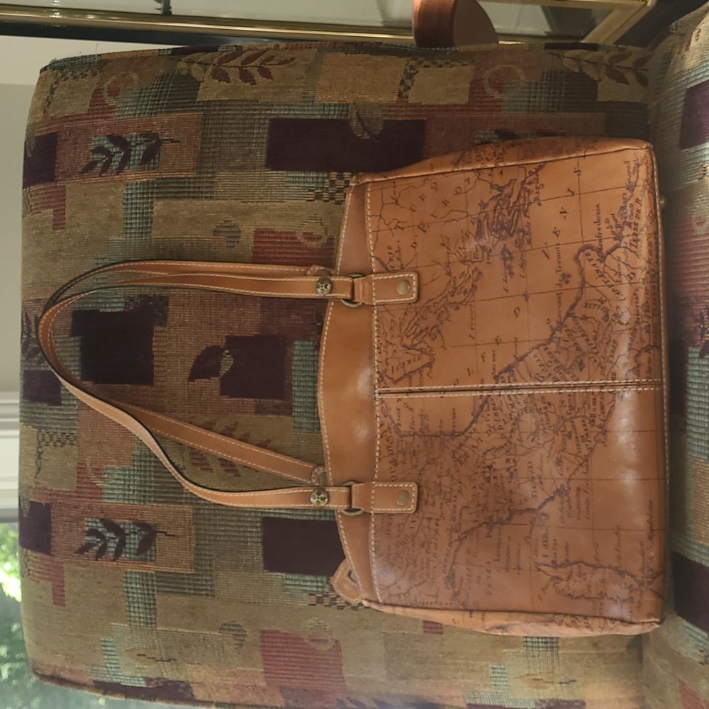 Patricia Nash Brown Poppy Leather Map Tote